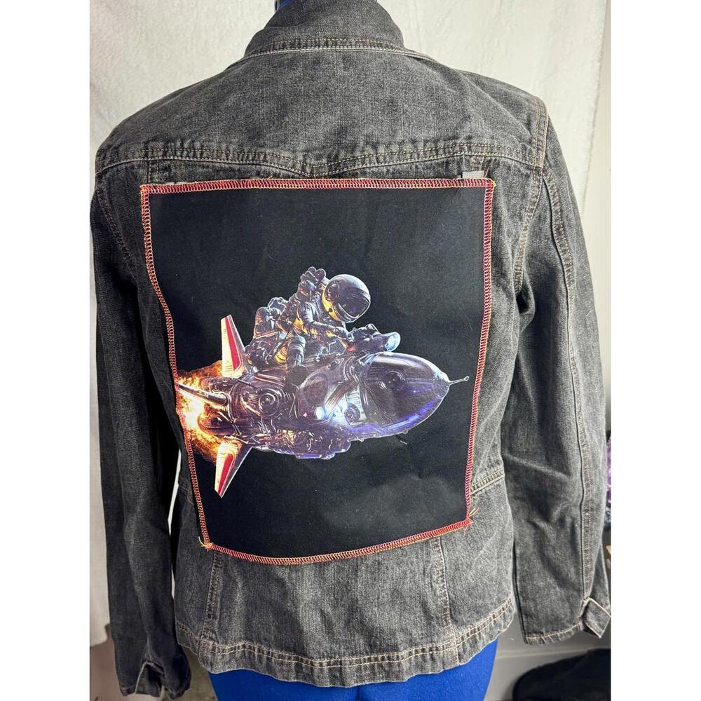 two face threads changeable patch black denim jacket whimsigoth grunge Smalls